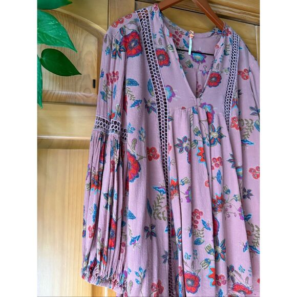 Free People Floral Crochet Inset Tunic Dress”SZ SP - Picture 6 of 14